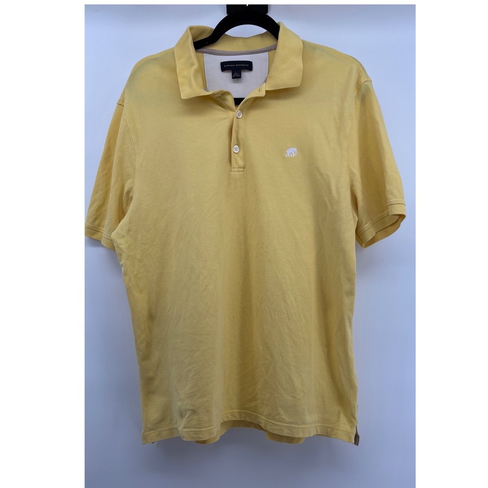 Banana Republic Mens Yellow Elephant Logo Pique Polo Shirt Large Short Sleeve